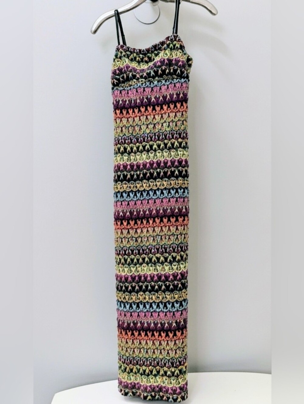 Vintage Necessary Objects Trippy Chevron-inspired Knit Maxi Dress S